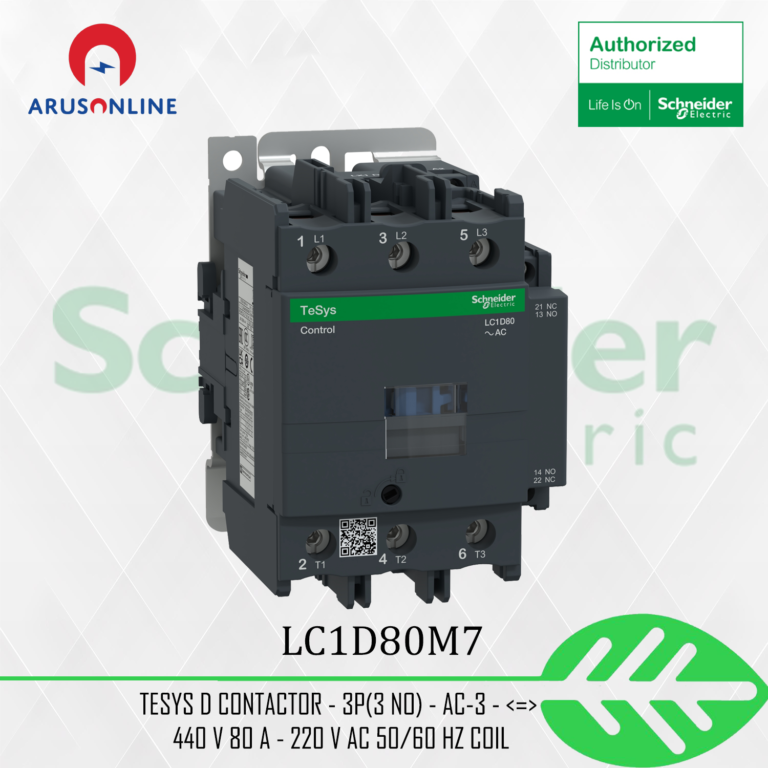 Schneider Electric LC1D80M7 TeSys D Non-Reversing contactor - 3P(3 NO) - AC-3 - <= 440 V 80 A - 220 V AC 50/60 Hz coil